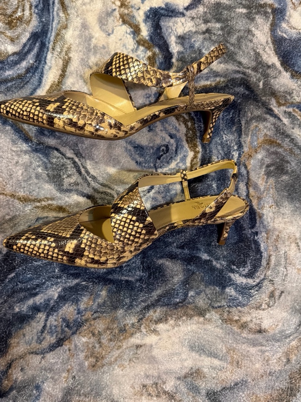MICHAEL Michael Kors Snake-Print Pointed Slingback Heels in Brown and Tan